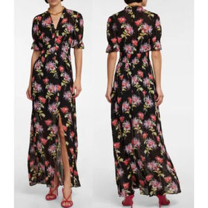 NWT Diane von Furstenberg Erica Floral Chiffon Maxi Dress Black Women's Size 10